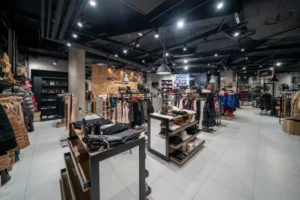Wnętrze sklepu Mont Brand z ekspozycją odzieży i akcesoriów