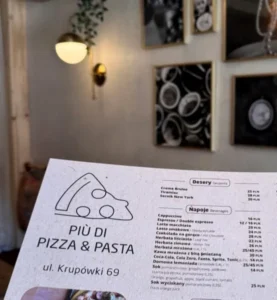 Menu w restauracji PIU Pizza & Pasta na Krupówkach w Zakopanem