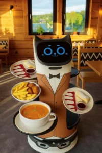 Robot kelnerski przewożący dania w restauracji