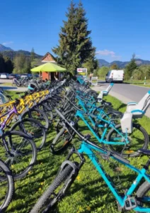 Markowe turkusowe rowery górskie MTB tuż przy drodze dojazdowej do Doliny Chochołowskiej